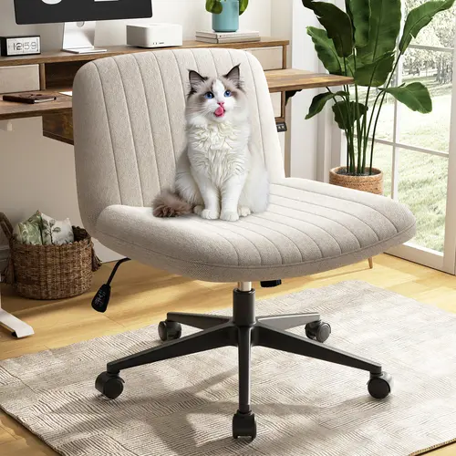 Walsunny Criss Cross Chair with Wheels Comfy Cross Legged Office Desk Armless Wide Vanity Makeup Chair Adjustable Rolling Computer for Home Office Fabric