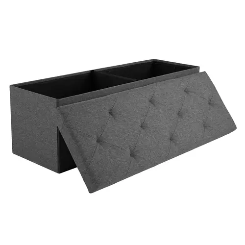 3-in-1 Armless Upholstered Cushion Footstool with Storage - Foldable MDF Furniture Ottoman, 154L Capacity, Quick Setup Padded Seat, 15"d x15"h x43"w Divider Top Multifunctional Stool, Small-Space Saver Indoor Bench for Bedroom, Living Room