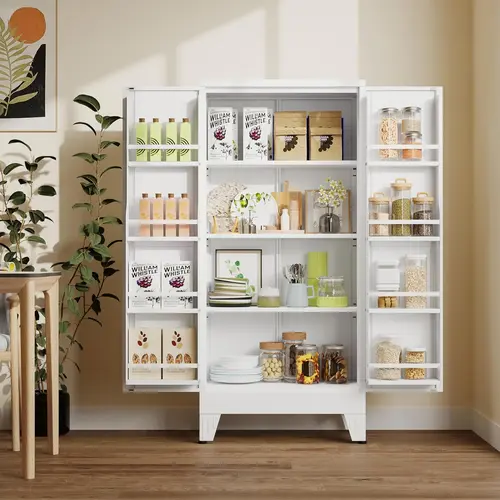 Metal Kitchen Pantry Cabinet,47.24" Tall Storage Cabinet with 2 Doors, Cupboard with 8 Hanging Shelves and Adjustable Shelves for Kitchen, Dining Room