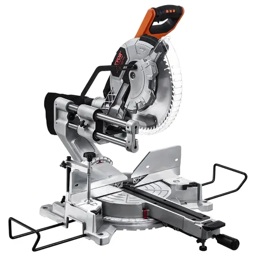 VEVOR 12-Inch Sliding Compound Saw Power Tool, 15-Amp Corded Electric Wood Cutting Machine, 2500W Straight-Cutting, 5000rpm, Aluminum Base, LED Guide Lines, 0°-45° Bevels, Angle-Adjustable for Hardwood/Composite Decking