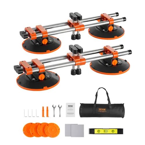 VEVOR Heavy Duty Tile Tools 2-Pack Seamless Seam Setter, 6" Cup Size Nitrile Rubber Vacuum Suction Cups (530 lbs Vertical Suction), 3-Knob Fine Tuning, Stainless Steel Build, 600D Oxford Cloth Tool Bag, Dustproof Cover for Stone Marble Slab Countertops