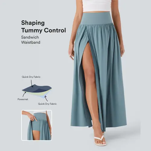 Breezeful High Waisted Tummy Control 2-in-1 Flowy Quick Dry Maxi Skirt
