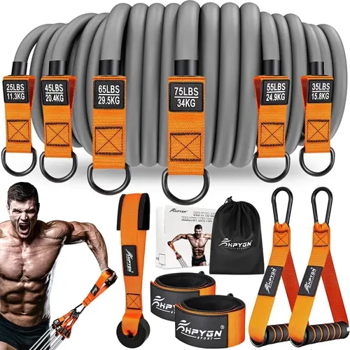 HPYGN Grip Attachment Resistance Bands with Handles - Durable 300lbs Heavy Duty Fitness Training Bands, Home Workout Gear, Leg Workout Equipment, Portable for Muscle Strength Training, Yoga