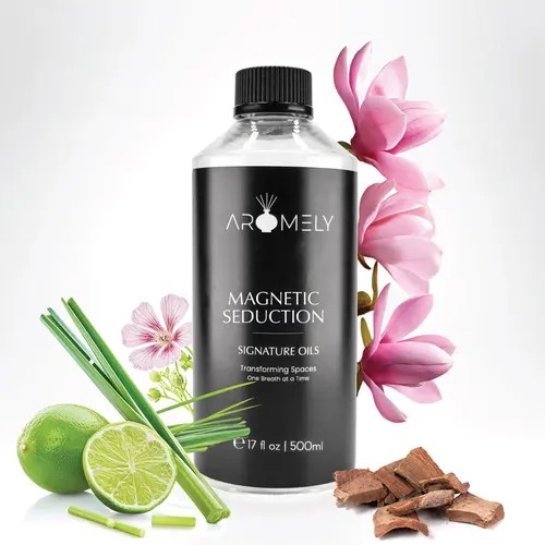 Aromely Magnetic Seduction Diffuser Oil - Hotel-Inspired Home Fragrance Oil, Bergamot Lemon & Lemongrass with Koa Wood Musk, Refill Bottle for Waterless & Cold Air Diffusers