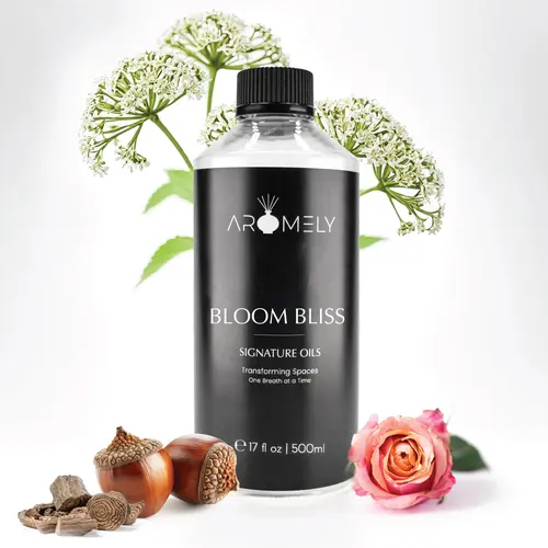Aromely Bloom Bliss Diffuser Oil - Hotel-Inspired Home Fragrance Oil, Oud Wood Caraway & Cumin with Musk Frankincense Agarwood, Refill Bottle for Waterless & Cold Air Diffusers