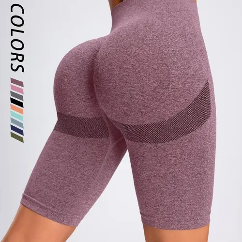 Women's Solid High Waist Gym Shorts, Seamless Yoga Shorts, Ladies Sportswear for Indoor Outdoor Wear, Stretchy Seamless Shorts, Gym Exercise Activewear, Workout Shorts, Tight Fitted Shorts