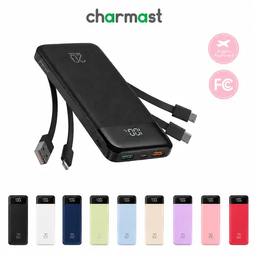 Charmast 20,000mAh Ultra-Slim Power Bank & Portable Charger – 20W Fast Charging with Built-in Cables for Smartphones, Tablets & USB-C Devices – Travel-Friendly Rechargeable Battery Pack, Black Compact Digital Gadget   #SummerWins#DealsForYouDays