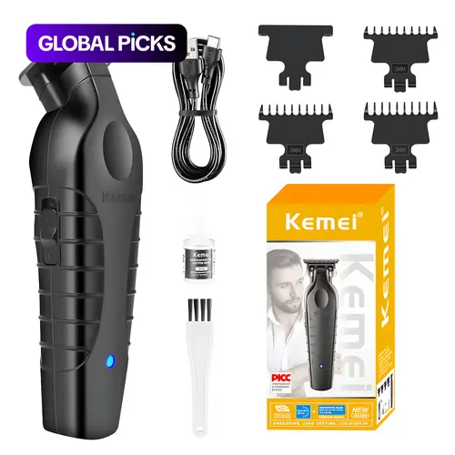 Kemei KM-2299 Professional Hair Trimmer, Cordless Detailer Barber Clipper with Zero-Gapped Carbon Blade, High-Quality Trimmer, Battery-Powered Trimmer #GLOBAL PICKS