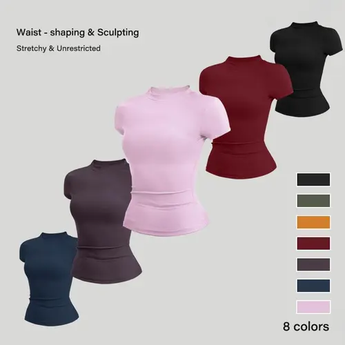 NVWA Female Active Crew Neck Short-Sleeve T-Shirt - Quick-Dry, Stretchy, Slim-Fit Solid Color Gym Clothes for Students, 8+ Colors, All Seasons Sports & Outdoor Workout Top