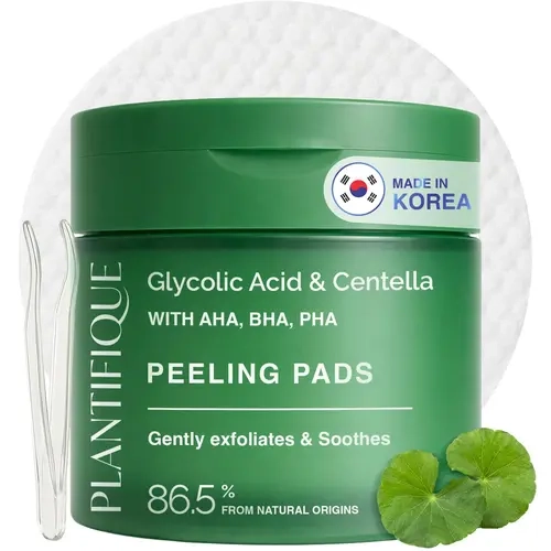 [PLANTIFIQUE Official Shop] Daily Centella Facial Exfoliating Pads - AHA Glycolic, BHA Salicylic, Cica, Hyaluronic Acid - Vegan, Unscented, Refillable - Gentle Korean Pore-Refining Acne Skincare for Adults - Moisture-Boosting, Brightening, Smoother Skin