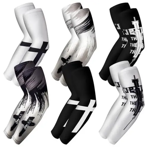 6/10Pairs Cross Football Arm Sleeve for Summer Christian Cooling Arm Sleeves with Bible Verse Protection Arm Sleeves for Men Women Youth Football Baseball Basketball Running Cycling Outdoor Activities