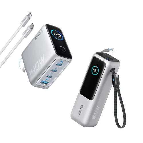 【The Always-On Power Bundle】 Anker Laptop power bank (25K, 165W, Built-In and Retractable Cables) and Anker Laptop Charger (140W, 4-Port, PD 3.1)