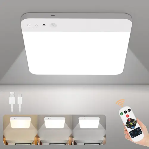 TOOWELL 2-Pack Renter-Friendly Rechargeable Motion Sensor Dimmable Ceiling Lights - 2p, 400lm Bright Beam, 6000mAh Batteries, Adjustable Lighting Modes, Magnetic Plug-and-Go, Cordless, Remote-Controlled, Auto Shut-Off for Pantry, Stairs