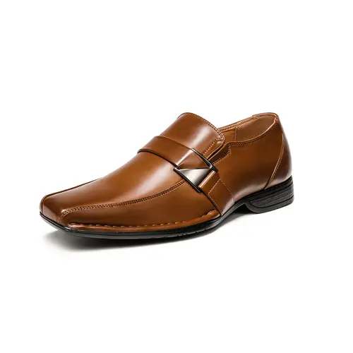 BRUNO MARC Men's Elegant Buckle Strap Leather Footwear - Round & Square Toe Slip-On Loafers, 1" Heel Height, Classic Academic Style Summer Shoes with Premium Leather Lining, Latex Cushioned Footbed, Flexible Sole