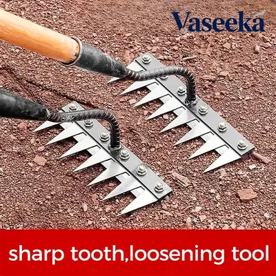 Vaseeka Heavy-Duty Metal Weeding Rake – Tools and Gadgets, Work Tools, Garden Accessories for Soil Aeration, Sharp Tooth Loosening, Soil Turning, Weed Cleaning (Handle Excluded)