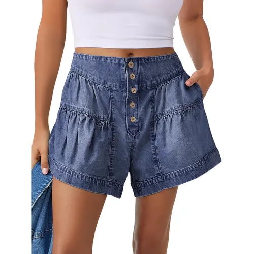 ANRABESS Women's Denim Shorts Summer Baggy High Waisted Flowy Wide Leg Buttons Pleated Casual Jean Shorts 2026 Fashion Skorts