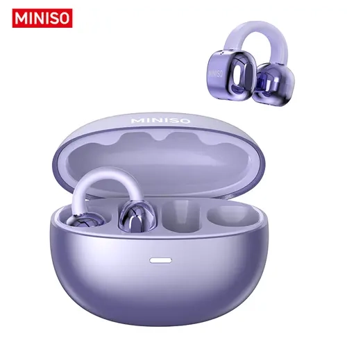 MINISO MS198 Open-Ear Clip-On Wireless Headset, Bluetooth 6.0, No-Sense Wearing, HiFi Stereo Audio, Reverse Soundwaves, IPX5 Rated Sweat Resistant, Lightweight, Volume Control, Ear Protection for Running & Outdoor Use