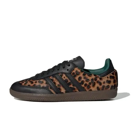 Adidas Women's Samba OG Classic Sneakers - Black Green Leopard Print, Pony Hair & Leather Upper Luxe, Rubber Sole, Stripes, Style and Traction, All Season Casual Athletic Shoes