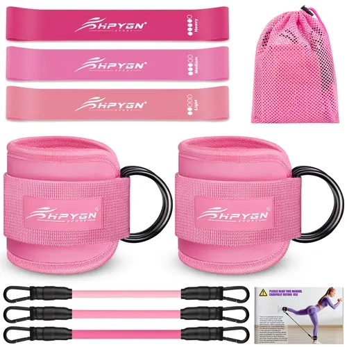 HPYGN Durable Flexible Eco-Friendly Fabric Ankle Resistance Loop Bands, Home Workout Equipment with Mesh Drawstring Bag for Comprehensive Body Workout, Ideal for Yoga, Great for Birthday Gifts