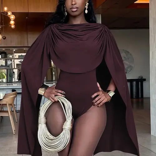 Women's Fashion Solid Color Long-Sleeve Snap Closure Crotch Bodysuit, Elegant Chic Casual Bodycon Bodysuit for Daily Outdoor Wear, Women's Clothing for All Seasons Piece