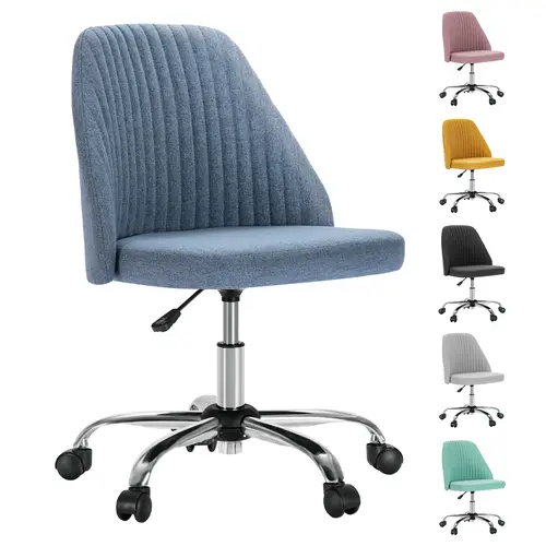 Sweetcrispy Fabric & Iron Comfy Desk Chair - 360-Degree Height Swivel Adjustable Armless Rolling Task Chair, Space-Saving Ergonomic Office Seating for Home Office & Vanity Use