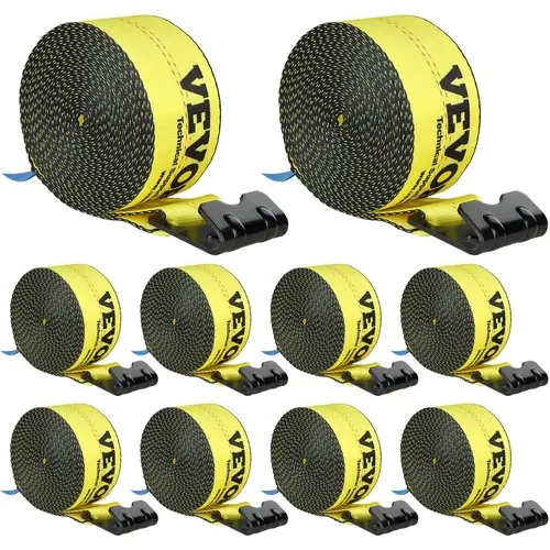 【Fallpicks】VEVOR 10-Pack Polyester Winch Straps - 4" x 30' Synthetic Winch Rope, 10-Pack Value, 6000 lbs Load Capacity, 18000 lbs Break Strength, Rain-Sun Resistant, Durable Truck Flatbed Tie Downs with Flat Hook for Outdoor Utility Use