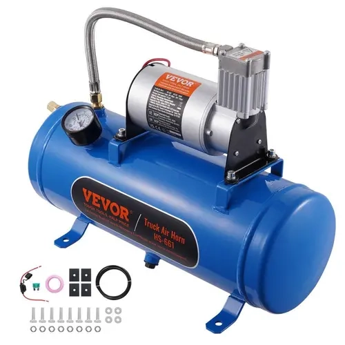 【Fallpicks】VEVOR Heavy Duty 12V Steel Body Air Compressor, 1.6 Gal/6L Tank, 120 psi Onboard System with Water Drain Plug, Noise-Taming Rubber Pads, Auto Stop, Tools and Gadgets, Built for Train Horn Activation, 12V Tire Inflation, Fits Trucks, SUVs