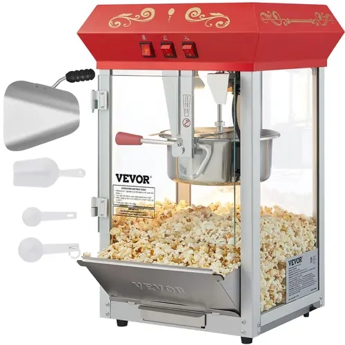 【Fallpicks】VEVOR Commercial Popcorn Machine, 8 Oz Kettle, 850 W Countertop Popcorn Maker for 48 Cups per Batch, Theater Style Popper with 3-Switch Control Steel Frame Tempered Glass Doors 1 Scoop 2 Spoons, Red