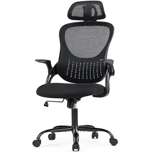 Sweetcrispy Modern Ergonomic Office Furniture Swivel Chair - High-Back Mesh Desk Chair with 5-Star Base Stays Steady, 360° Smooth Roll Wheels, Adjustable Headrest, Lumbar Support, Flip-Up Arms, Mid-Back Option, Height Adjust, Ideal for Office, Study