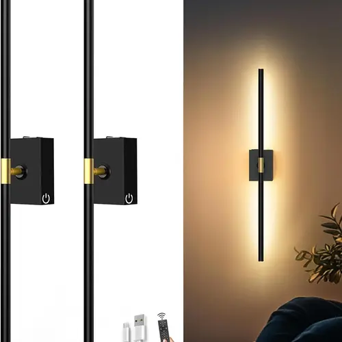 [Deals for You] Battery Operated Wall Sconces w/ Remote Control Set of 2,31.5 inch | Upgrade 10000mAh | 3000K-6000K LED Wireless Wall Light for Bedroom, Picture Lights for Wall, Hallway, Background Wall Modern Mood Lighting Ambient Decoration Lamp,campin