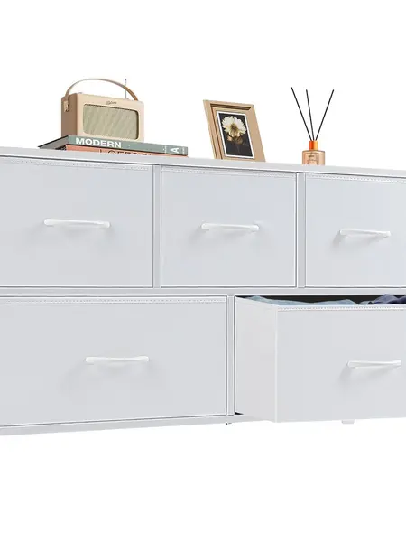 Cupboards Cabinets Dresser Fabric Storage Tower with 5 Drawers Bedroom Organizer Chest of Drawers with Fabric Bins for Bedroom Closet Entryway Large Storage Solid Stable Multifunctional Use