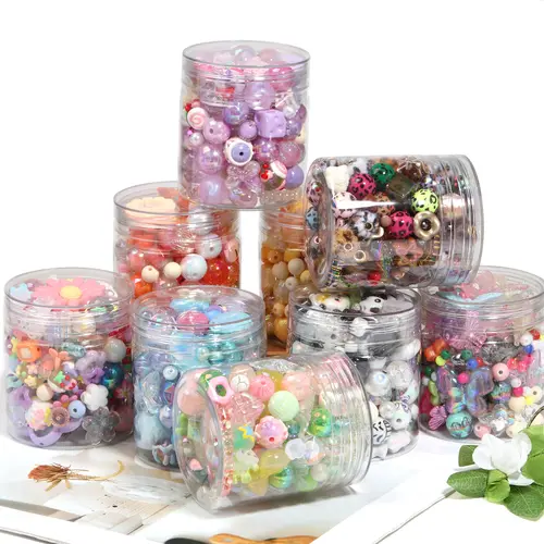 【HS1】1 Jar (80*75mm)(Ask host for updateded mix-Pic not accurate)-Assorted Mixed Clay Acrylic Beads Set DIY Jewelry Making Supplies for Bracelet Keychain Phone Charm Craft