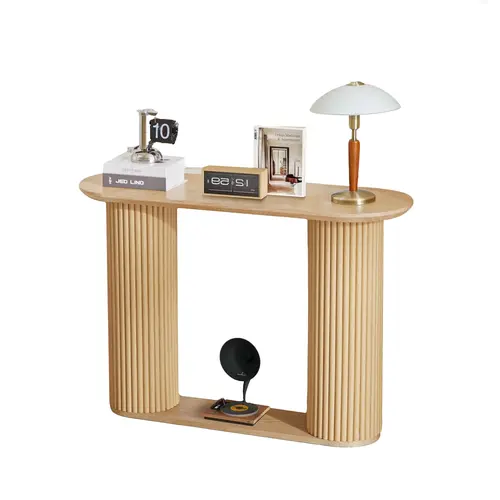 Giratree 42.51" Fluted Entryway Console Table with Storage Shelf, Oval Curved Couch Table Behind Sofa Modern Boho Console Tables Long and Skinny for Living Room Hallway Entrance Foyer