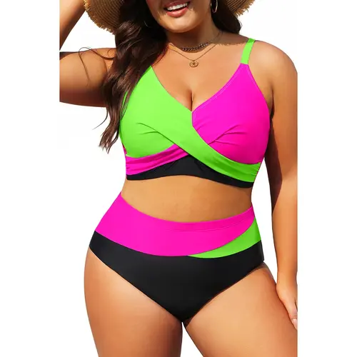 Tempt Me Plus Size Two Piece Swimsuit - Women High Waisted Bikini Set Tummy Control Bathing Suits Vacation Swimwear for Women SwimWeek DealsForYouDays