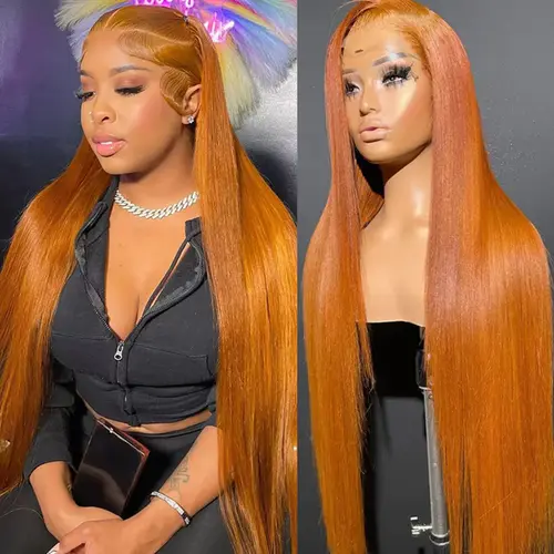 Cute Bein Ginger Colored 13x6 Lace Frontal Human Hair Wigs For Woman 200% Density Pre Plucked