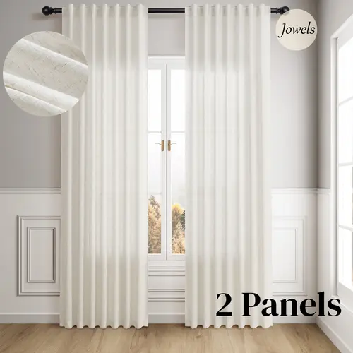Jowels Linen Back Tab Drapes - 2-Panel Cream Light Filtering Semi Sheer with Pinch Pleated Look, Farmhouse Cafe Style Window Curtains Bedroom, Home Decor Ideas Textile Furnishing