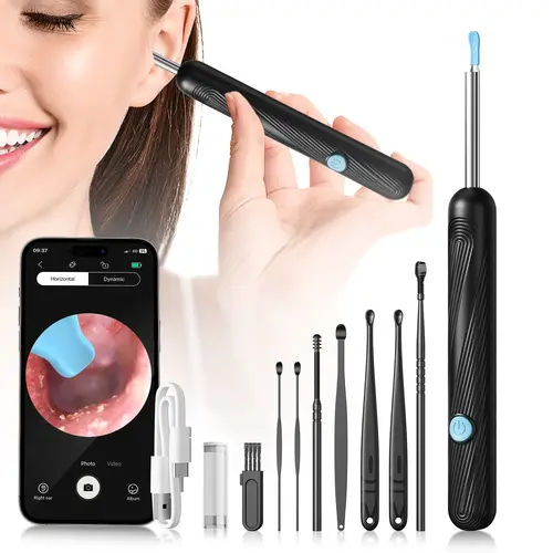 1080P HD Camera Earwax Removal Kit, Ear Wax Remover with Silicone Ear Spoons, 6-Piece Set, USB Rechargeable Dual Power, WiFi Connect, Safe Gentle Ear Care Tool