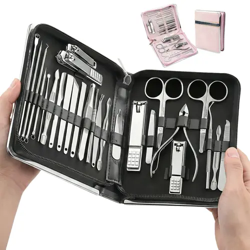 Professional Nail Care Kit 26-Piece Stainless Steel Tools Set with Cuticle Nipper Clippers Compact Case for Home Travel Salon Use Gifts for Family