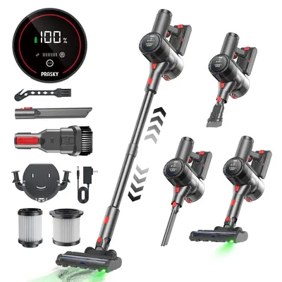 Prasky Cordless Vacuum Cleaner - Household Appliances, 42Kpa Powerful Suction, 380W Brushless Motor, 8-in-1 Lightweight Handheld, Up to 50-Minute Runtime, Removable Battery, For Pet Hair, Carpets, Hard Floors