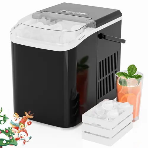 Sweetcrispy Countertop Ice Cube Maker Machine - US Type Kitchen Appliance, 2L, Less Than 40dB, Metal & Aluminum Build, 9 Pcs/6 Min, 26.5lbs/24h, Self-Cleaning, Overflow-Preventing Sensor, Portable Handle, Ice Scoop, User Manual