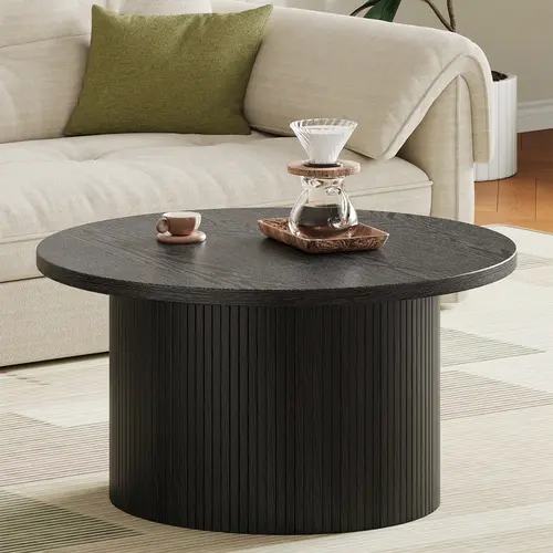 【DealsforYou】ONBRILL 31.5" Gorgeous Fluted Coffee Table, Round Mid Century Coffee Tables for Living Room, Cute Modern Wood Coffee Table, Drum Accent Small Center Table, Bedroom Furniture, Christmas Gift