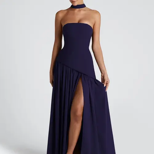 Women's Plain Split Thigh Tube Dress with Scarf, Elegant Strapless Dress for Party Club Beach Vacation, Ladies Clothes for All Seasons