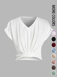 Women's Plain V Neck Basic Fitted Tee, Minimalist Casual Short Sleeve T-Shirt for Summer, Ladies Clothes for Daily Wear, Casual Plain Top