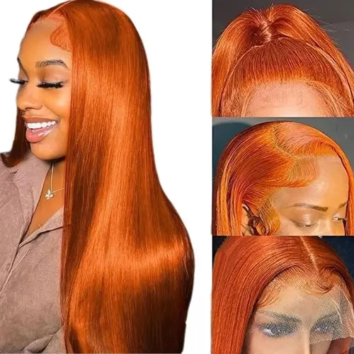 Lemoda Hair Ginger Wig Human Hair 13x6 Straight Ginger Orange Lace Front Wigs Human Hair HD Transparent Lace Frontal 350 Colored Human Hair Wig Pre Plucked With Baby Hair 180% Density