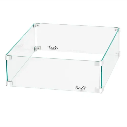 BALI OUTDOORS Square Fire Pit Glass Wind Guard 0.2" Thick Clear Tempered Glass Flame Protective Panel for Fire Pit Table