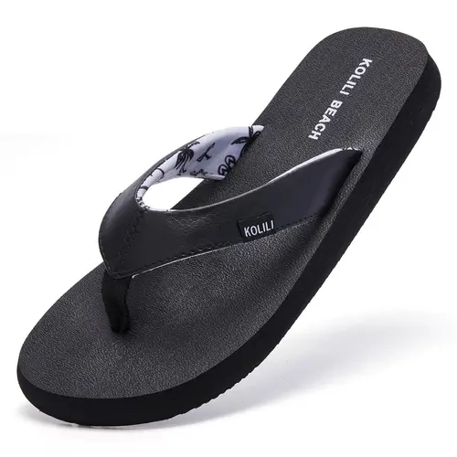 KOLILI Women's Yoga Mat Toe Loop Flip Flops - Fashion Holiday Casual Beach Shoes, Adjustable Faux Leather, Cushioned Foam Bed, Lightweight Thick Sole Grip, Water-Land Ready Indoor Summer Footwear