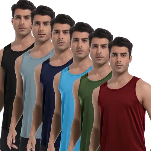 Men's 6-Pack Athletic Mesh Solid Singlet Sports Vests - Quick Dry, Skinfit, Thin, Lightweight, Breathable, Fitted Cut, Tag-Free Neck, 2-Way Vent Sleeveless Activewear for Gym, Running, Singlet Men's Sports Vest, Sleeveless Fitted Men's Sports Vest