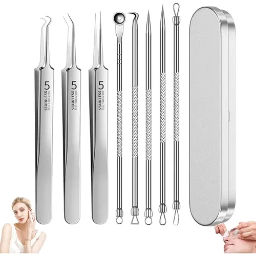 8PCS Facial Beauty Equipment - Blackhead Extractor Tool Kit for Pore Removal, Deep Pore Cleansing, Ergonomic Design, Safe Finger-Free Use, Scar-Free Care, Reach Nose & T-Zone, Suitable for Adults & All Skin Types