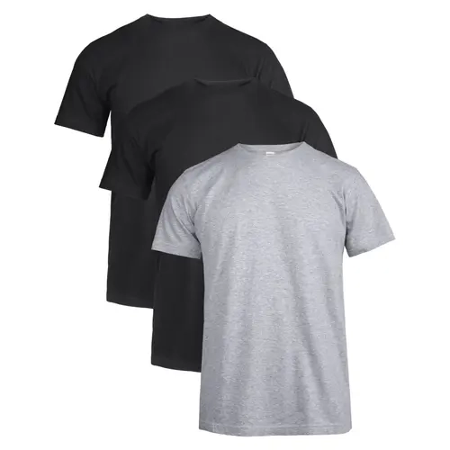 Men's 3-Pack 100% Cotton Short Sleeve Crew Neck Tees (2 Black + 1 Light Grey) - Soft, Simple Look, Classic Fit, Breathable, S-XL - Gym Clothes, Matching Menswear Tops for Daily Workout Casual Use