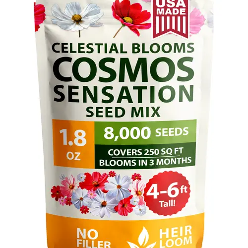 Cosmos Flower Seeds Bulk Pack (1.8 oz) – 8,000 - Heirloom Annual Wildflowers – Pollinator-Friendly Mix for Butterflies, Bees & Outdoor Cottage Gardens